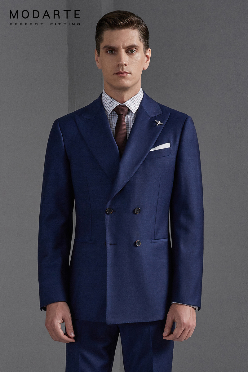 00天蓝色平驳领法兰绒经典商务西装两件套 14413100%羊毛  super