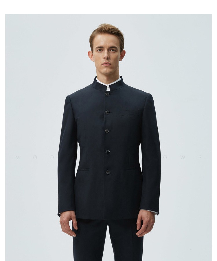 黑色立领羊毛新中式西服上衣