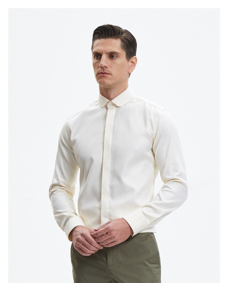 黄色提花时尚圆角领纯棉易打理衬衫