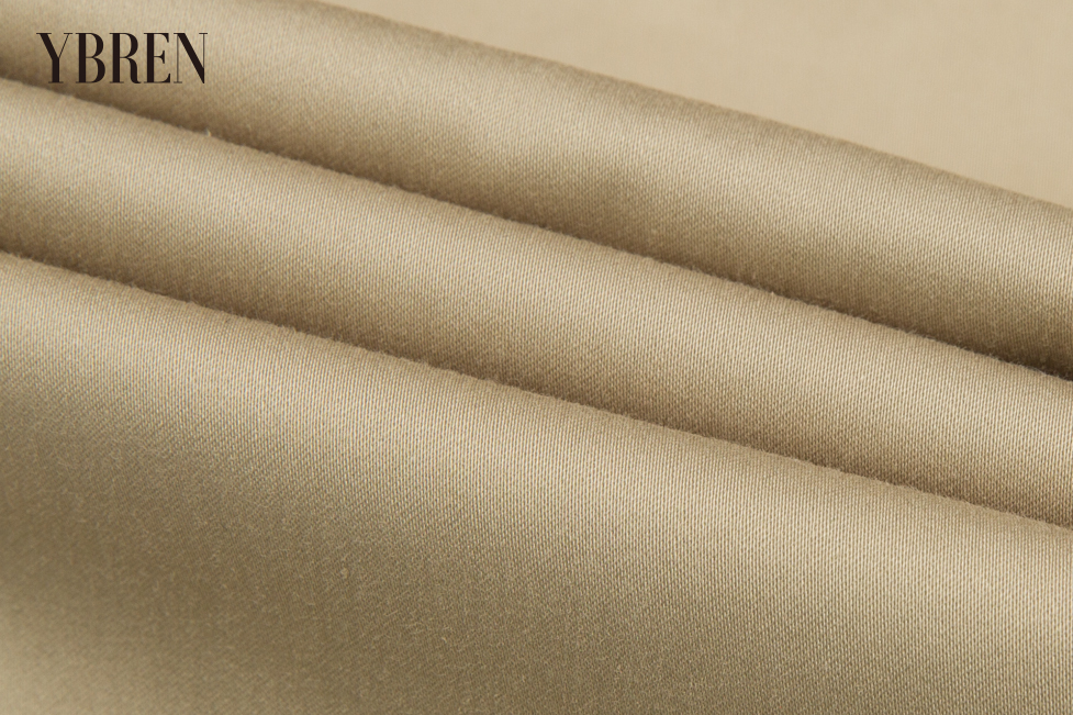 浅卡其色棉混纺微弹时尚腰头拼条休闲裤