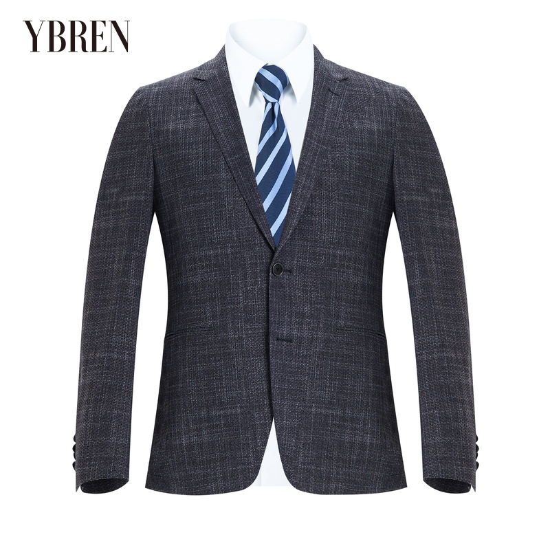 蓝灰色平驳领商务休闲西装上衣