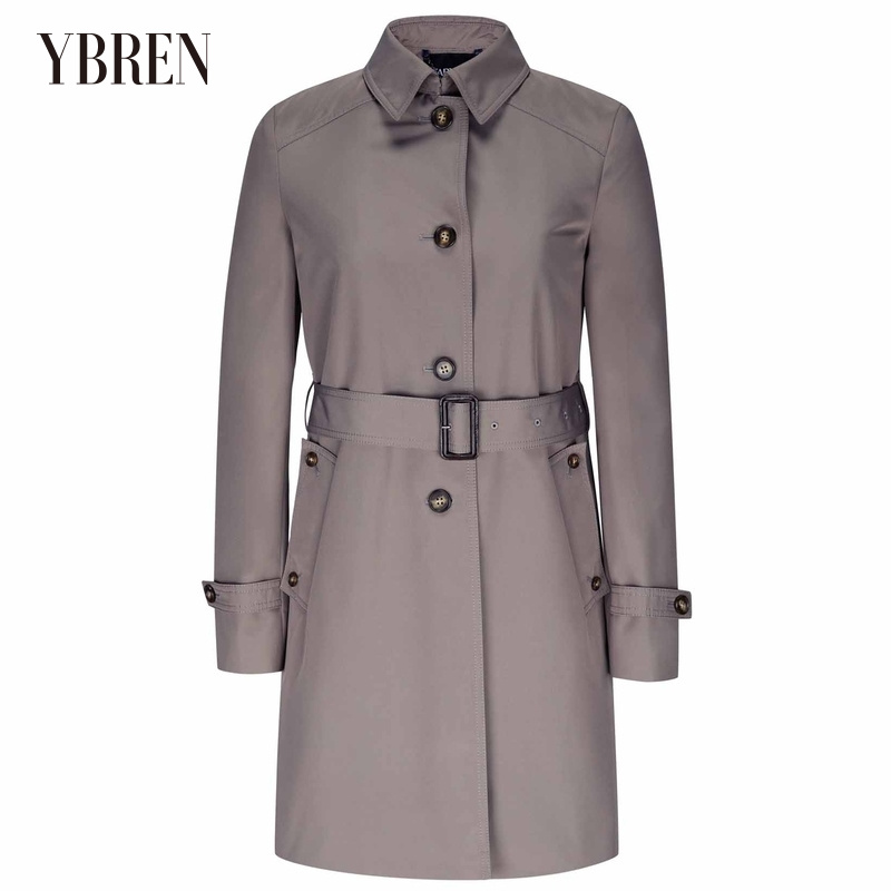 灰咖色膜面料经典单排扣女士风衣