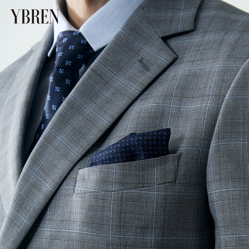 中灰大格平驳头单排扣活力西服二件套